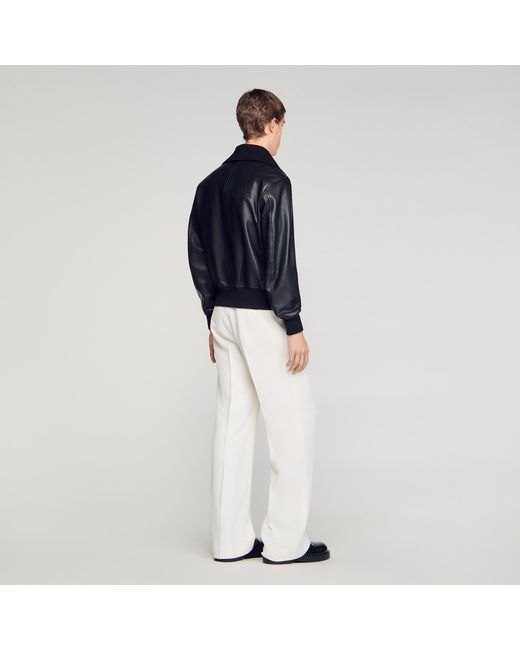 Sandro Blue Zipped Leather Jacket for men