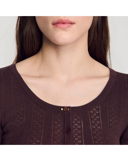 Sandro Blue Pointelle Knit Cardigan