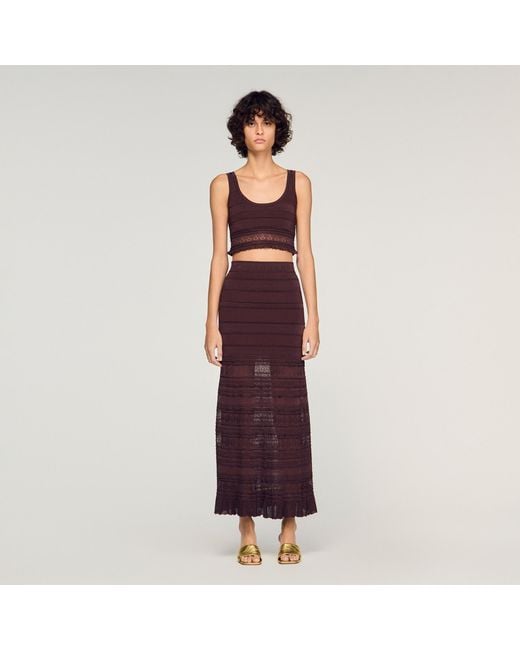 Sandro Red Pointelle Knit Crop Top