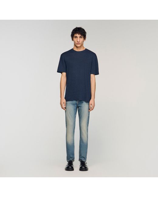 Sandro Blue Certified Linen T-Shirt for men