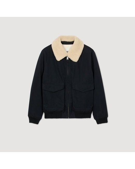 Sandro Blue Shearling Collar Aviator Jacket for men