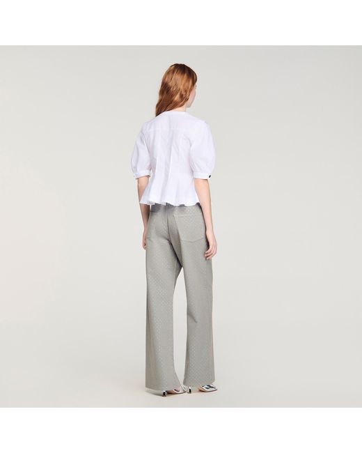 Sandro White Zipped Peplum Shirt