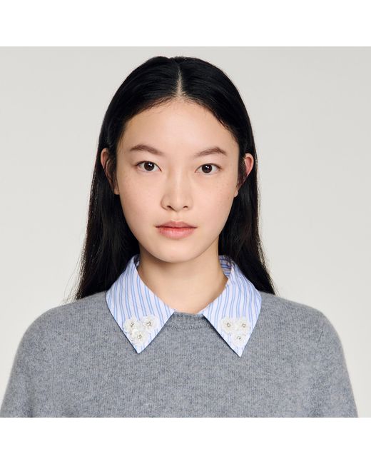 Sandro Blue Detachable Collar Wool Jumper