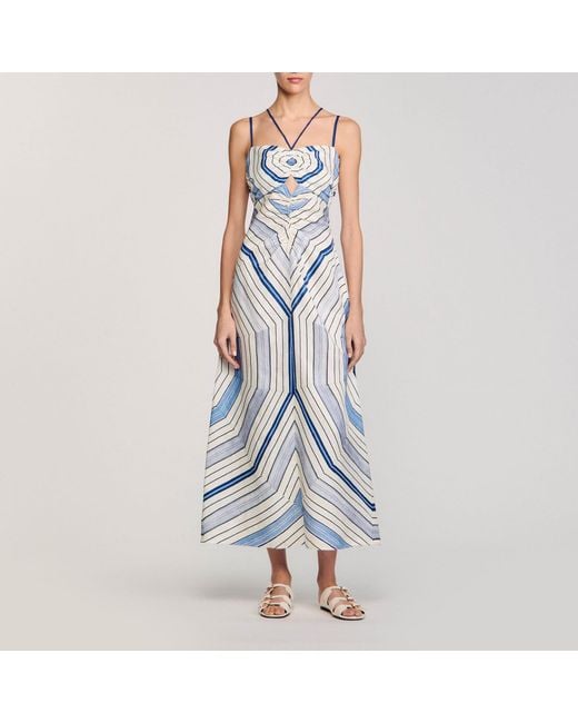 Sandro Blue Spiral-Motif Maxi Dress