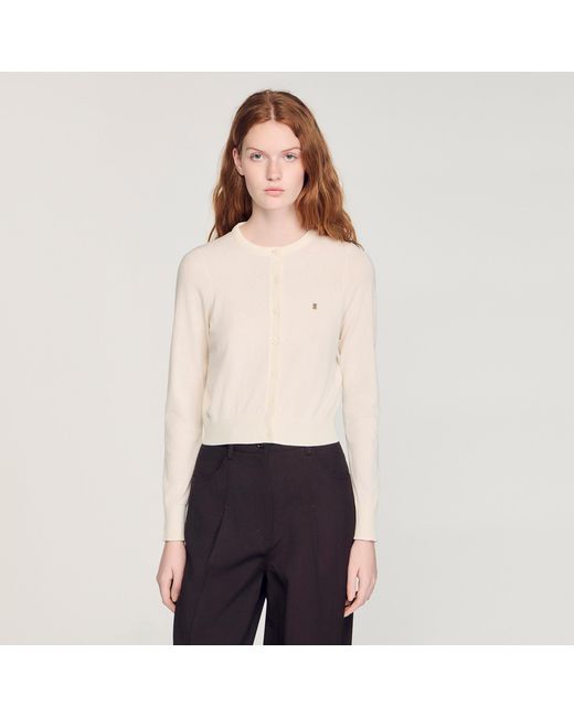 Sandro Blue Cropped Padded Round Neck Cardigan