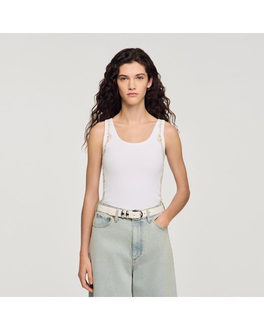 Sandro Gray Vest Top With Lace Detail