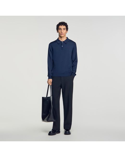 Sandro Blue Long-Sleeved Polo Shirt for men