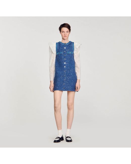 Sandro Blue Short Tweed Trapeze Dress