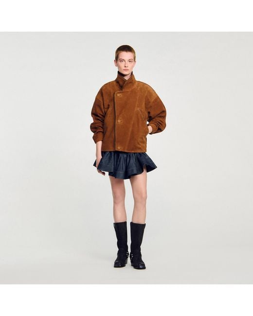 Sandro Brown Oversized Suede Jacket