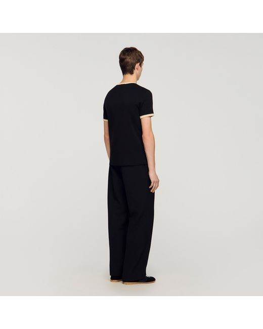 Sandro Black Two-Tone Patch T-Shirt for men