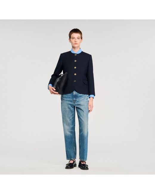 Sandro Blue Round Collar Jacket