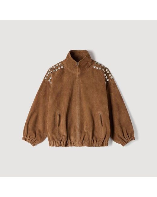 Sandro Natural Studded Suede Jacket