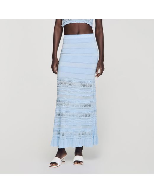Sandro Blue Pointelle Knit Maxi Skirt