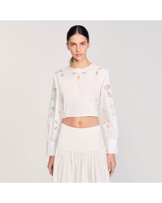 Sandro Pink Poplin Crop Top
