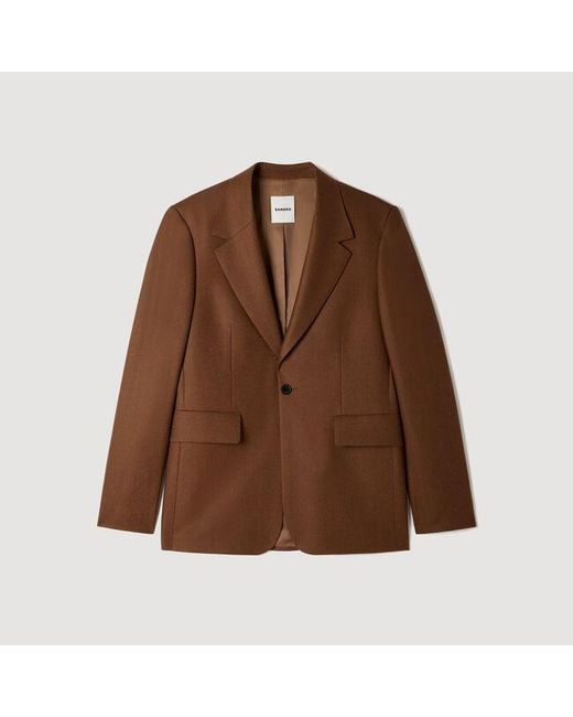 Sandro Brown Loose Wool Suit Jacket for men