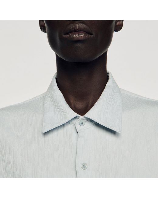 Sandro White Pleated Shirt With Shark Collar for men
