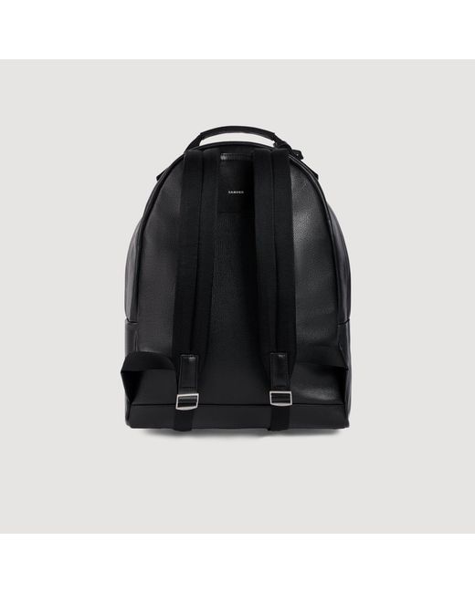 Sandro Black Reconstituted Leather Rucksack for men