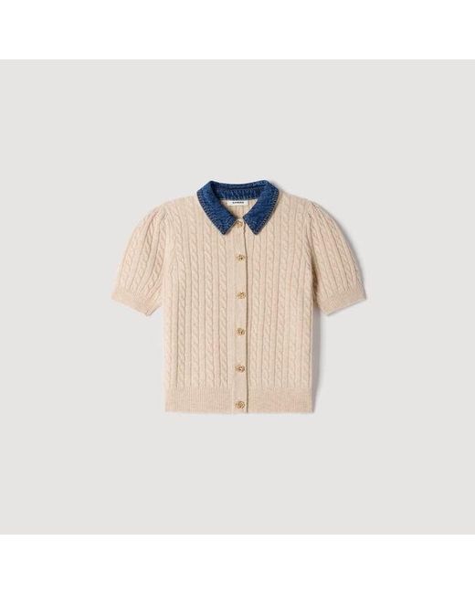 Sandro Blue Cardigan With Denim Collar