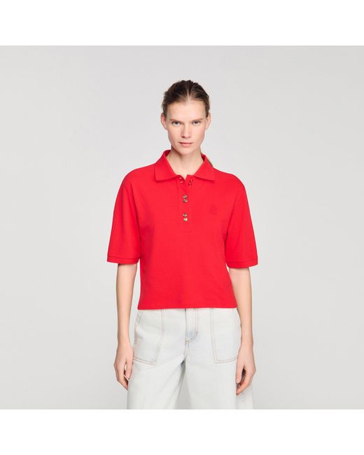 Sandro Red Fancy Button Polo Shirt