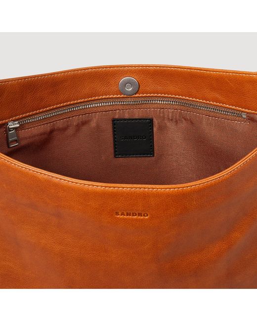 Sandro Brown Grained Leather Shoulder Bag for men