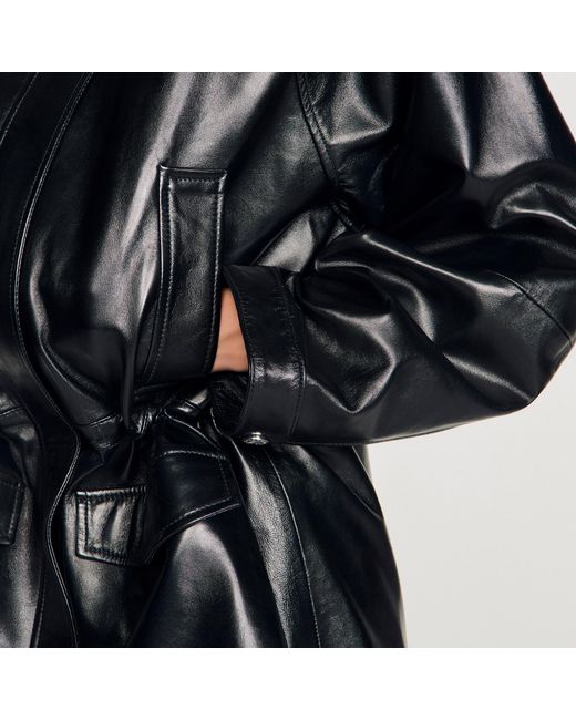 Sandro Black Smooth Leather Jacket