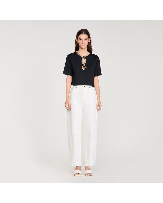 Sandro Black Rhinestone Cropped T-Shirt