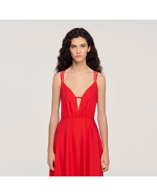 Sandro Red Asymmetric Maxi Dress