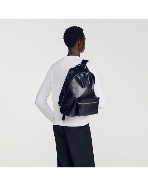 Sandro Black Reconstituted Leather Rucksack for men