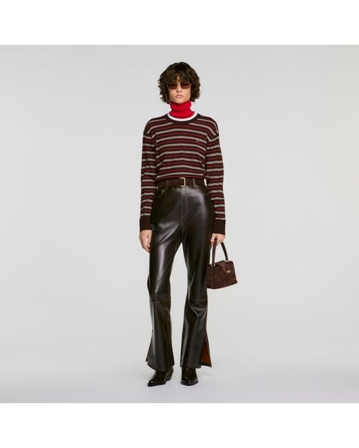 Sandro Red Distressed Leather Trousers
