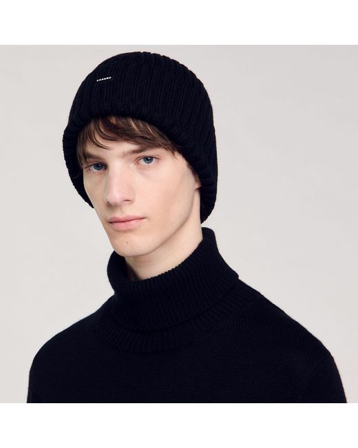 Sandro Black Knit Hat for men