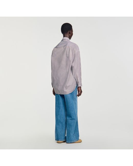 Sandro Blue Oversized Striped Rhinestone Shirt