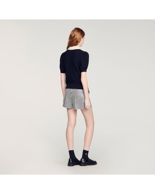 Sandro Blue Pearl Collar Cable Knit Jumper
