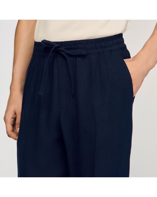Sandro Blue Straight-Leg Linen Trousers for men