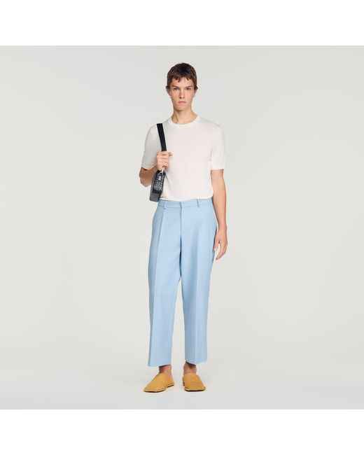 Sandro Blue Pleated Wide-Leg Trousers for men