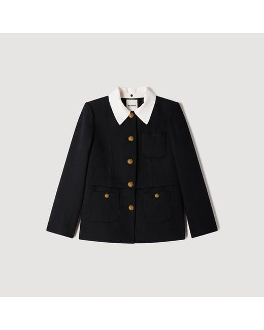 Sandro Blue Jacket With Removable Contrast Collar