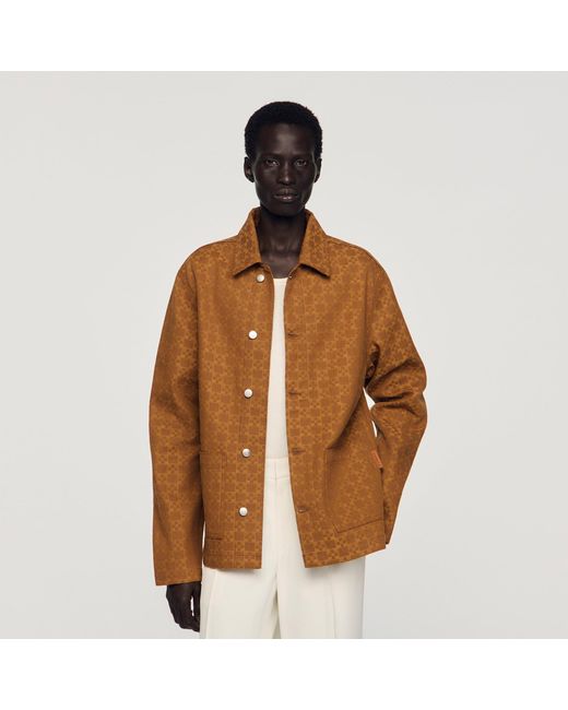 Sandro Brown Square Cross Denim Jacket for men
