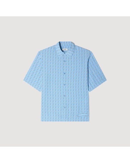 Sandro Blue Link Print Loose-Fit Shirt for men
