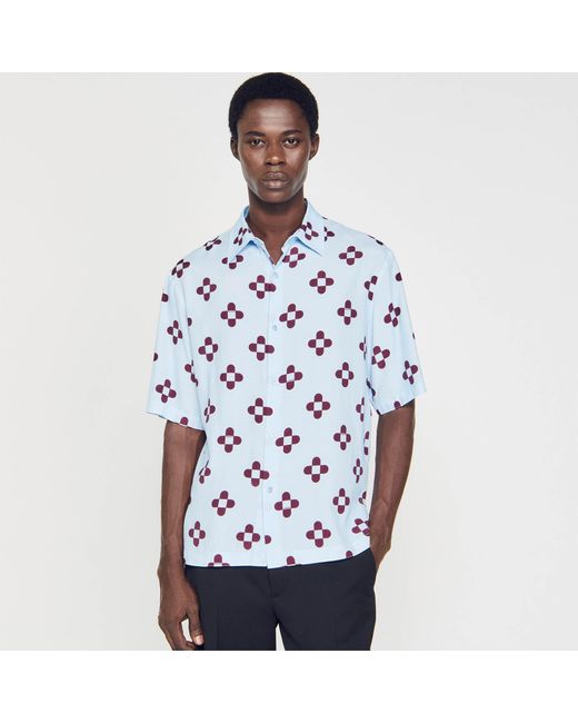 Sandro Blue Cross Flower Short-Sleeved Shirt for men