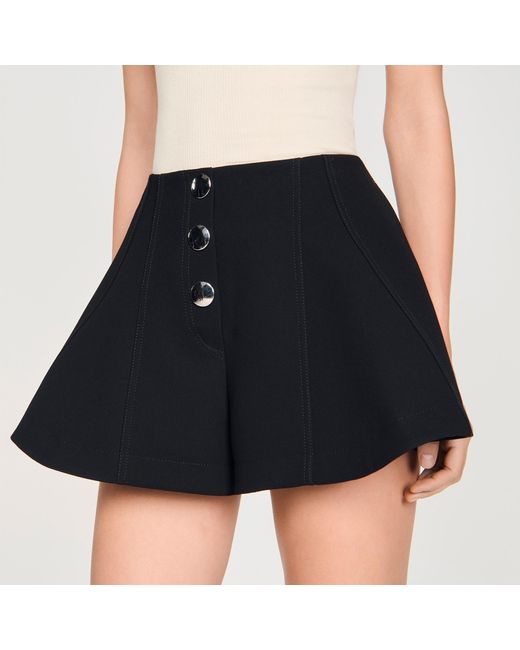 Sandro Black Press-Stud Flared Shorts