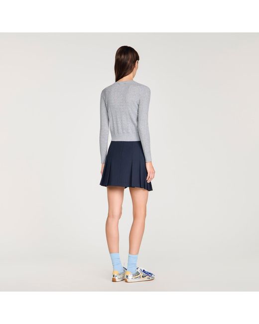 Sandro Blue Pointelle Knit Cardigan