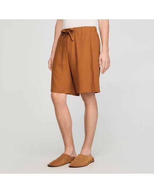 Sandro Orange Elastic Waist Linen Shorts for men