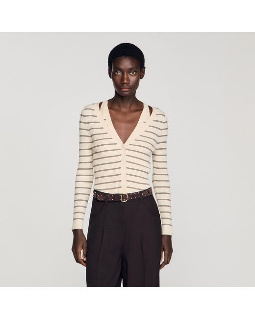 Sandro Black Striped Ribbed Cardigan