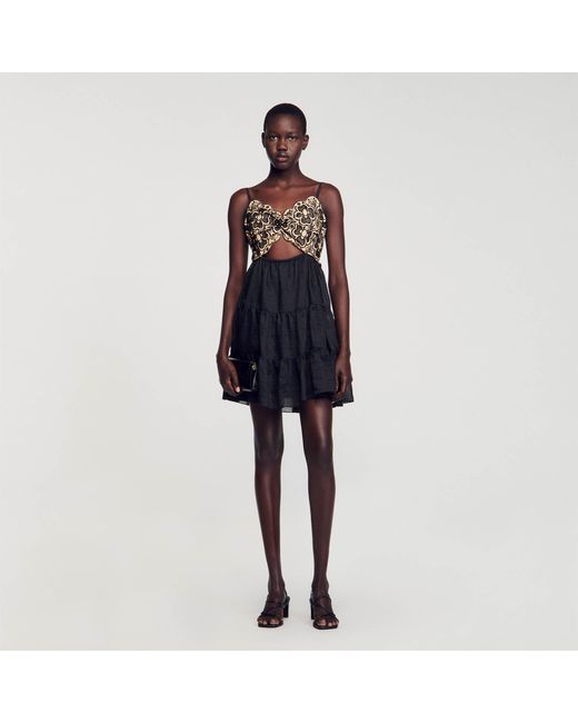 Sandro Blue Embroidered Two-Tone Dress