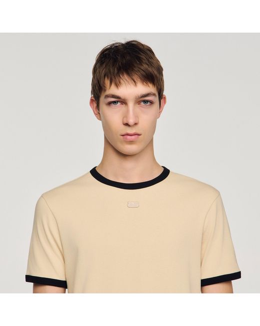 Sandro Natural Two-Tone Patch T-Shirt for men