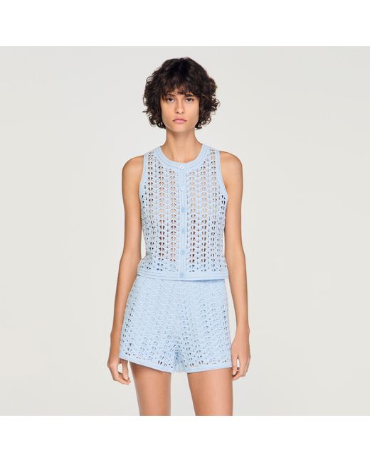 Sandro Blue Beaded Crochet Cardigan
