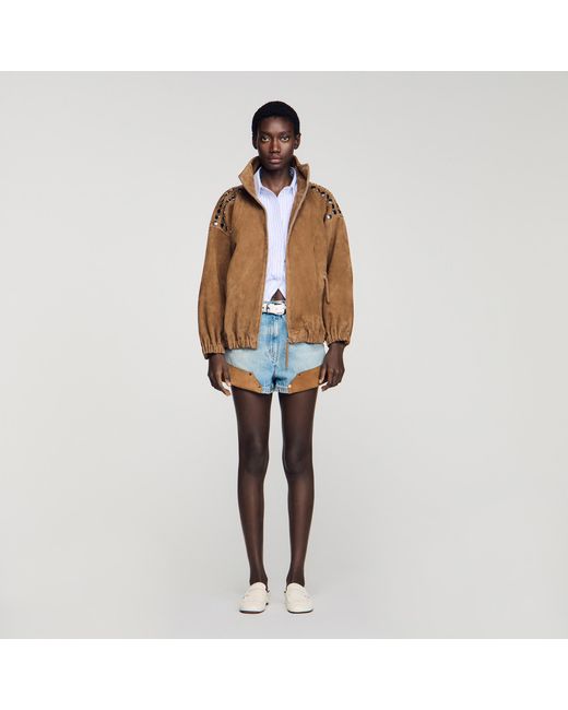 Sandro Natural Studded Suede Jacket