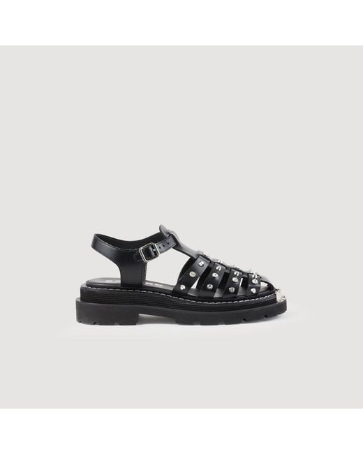Sandro Black Olys Studded Leather Sandals