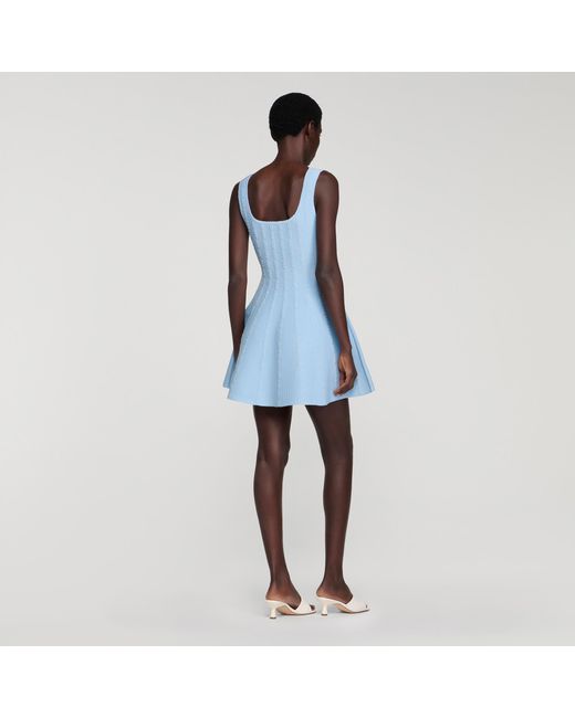 Sandro Blue Beaded Knit Short Dress