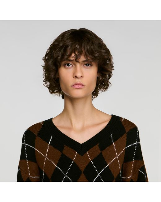 Sandro Blue Rhinestone Argyle Jumper