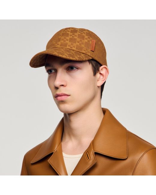 Sandro Brown Denim Cap With Cross Motif for men
